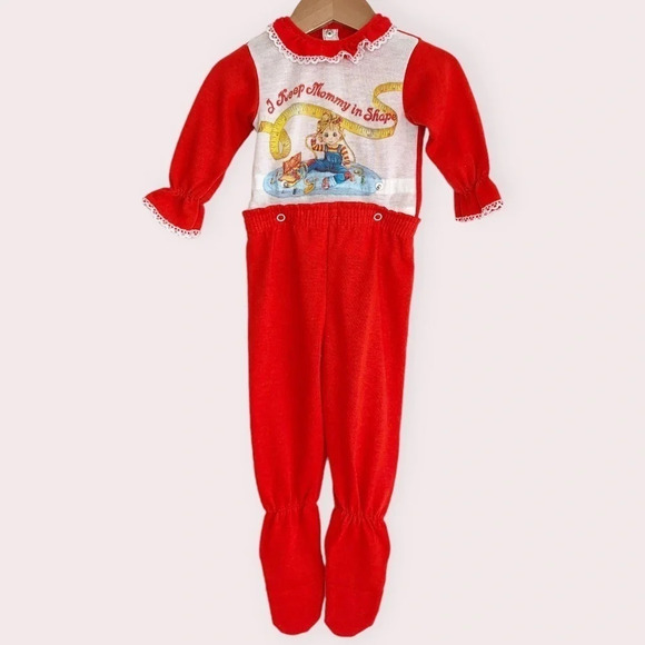 Vintage Carter’s pajama set footed red 2 piece little girl size 1 year - Picture 1 of 9